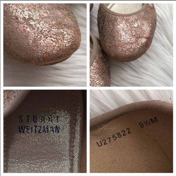 Stuart Weitzman Frisky Scrunch Penny Ballet Flats 9.5 Crackled Gold - Picture 6 of 8